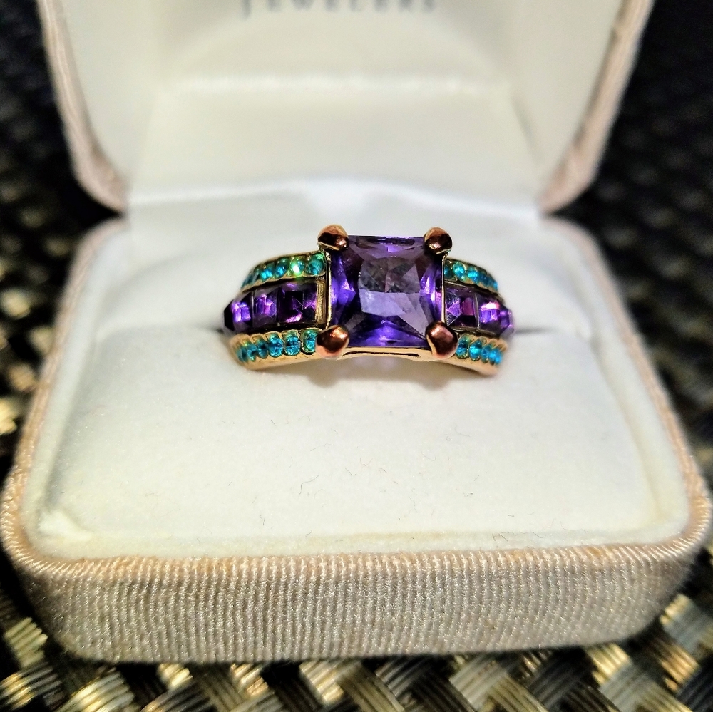 Turkish 18 K yellow filled gold purple amethyst stone ring size 8 - Picture 8 of 11
